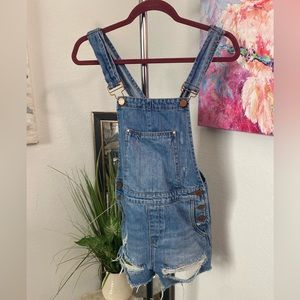 Blank NYC Destroyed Denim Overall Shorts Size 24